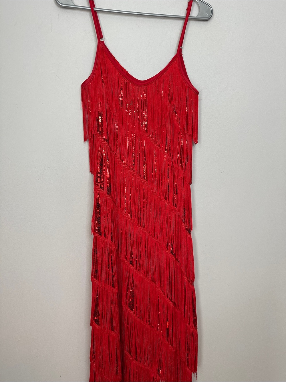 Red Fringe Sequin Slip Dress - size M